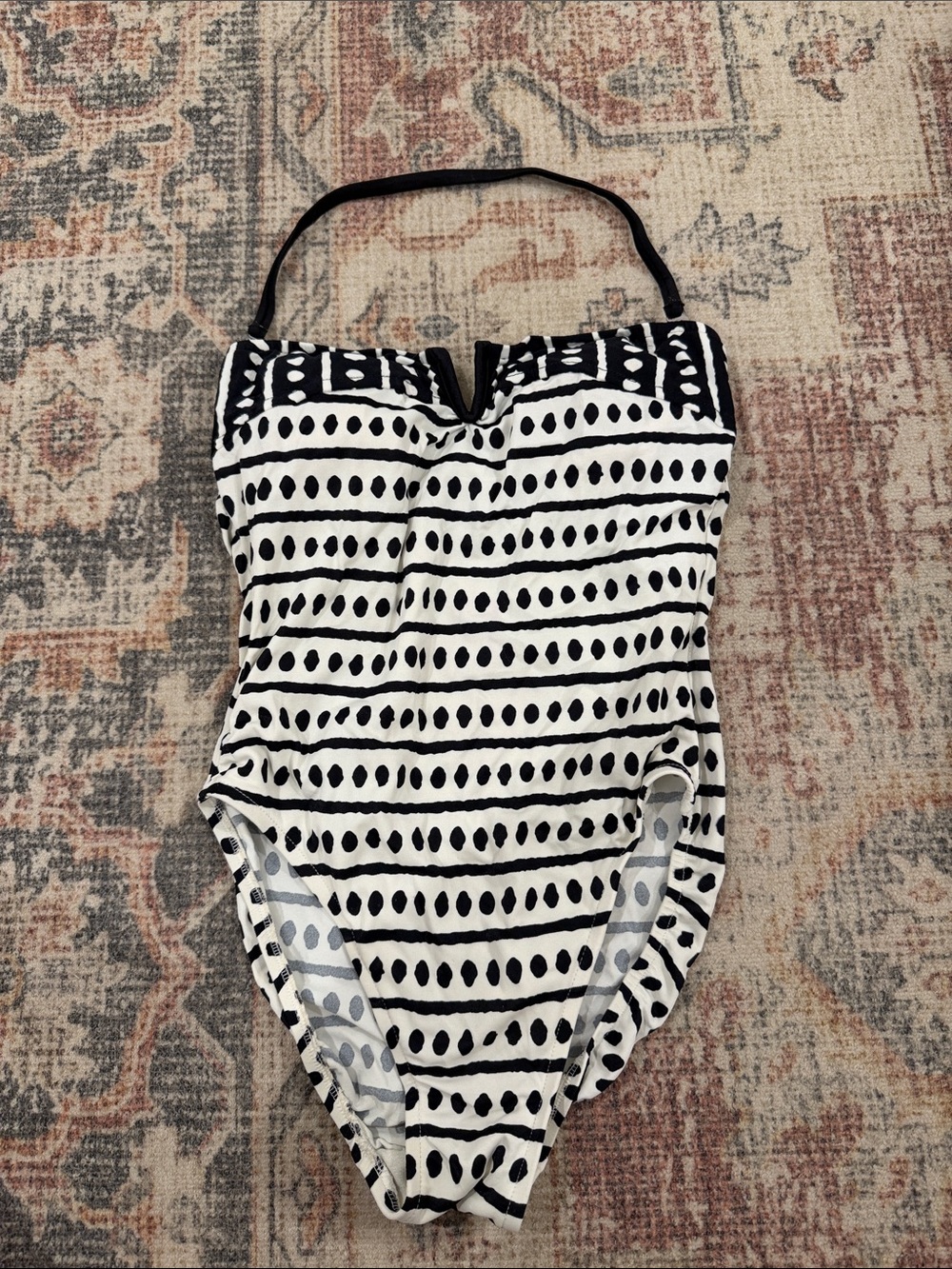 Vintage Oscar de la Renta One Piece Swimsuit, Black and White Polka Dot, Size 8